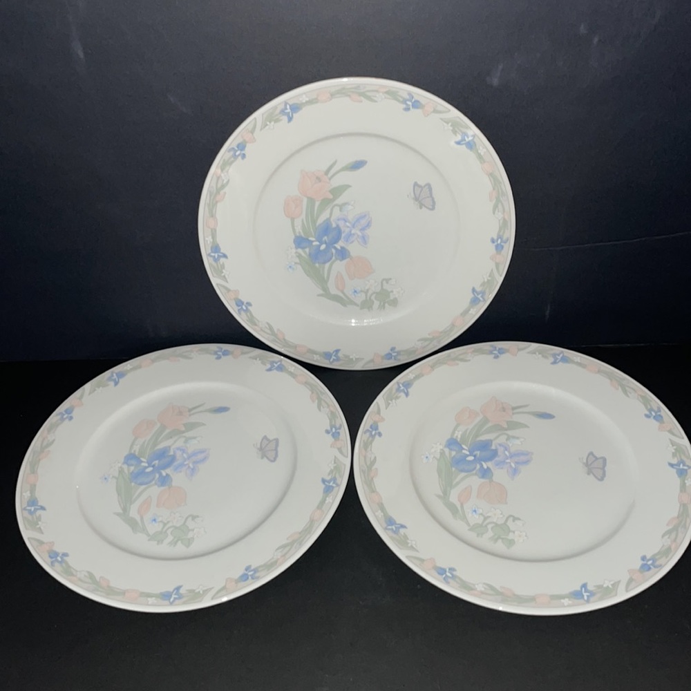3 Dinner Plates Home Styles Pastel Butterfly Flowers Pink Rose China Dinnerware